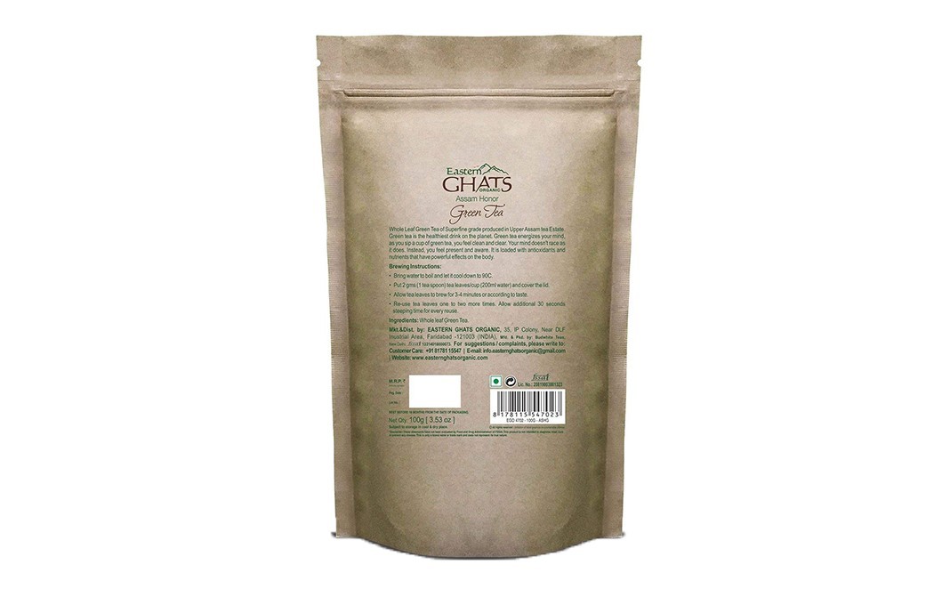 Eastern Ghats Organic Assam Honor Green Tea    Pack  100 grams